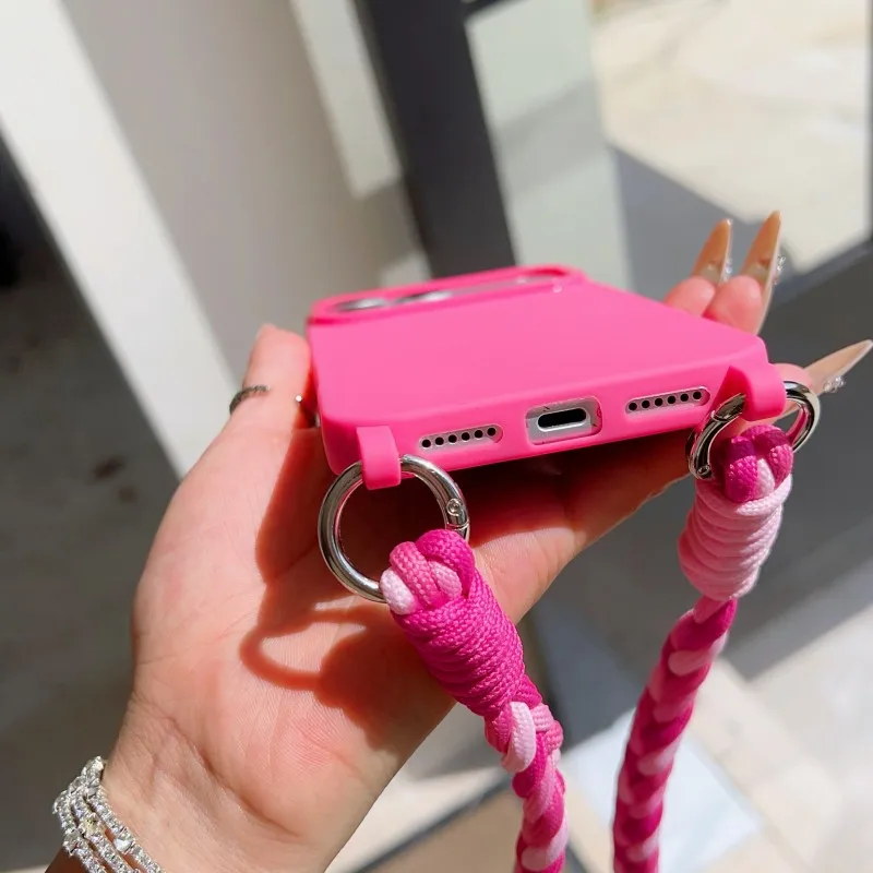 Modische Handyhülle mit Lanyard für iPhone 17 Pro Max 18 14 12 11 13 15 16 Plus Air, stoßfeste Candy Crossbody Halskordel, geflochtener Riemen, Schutzhülle – Detail 8