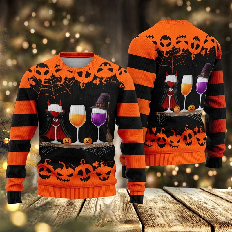 2026 Neuer Halloween-Hässlicher Pullover für Männer, Modische Kürbis-, Geister- und Totenkopf-3D-Druck-Sweatshirts, Lässige Übergroße Festtagskleidung – Detail 10