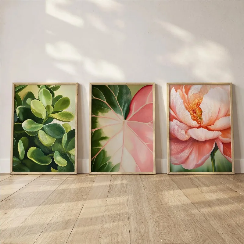 3pcs Botanical Succulent Peony Canvas Wall Art–Vibrant Floral Printing for Fresh Home Decor, Ideal Housewarming Holiday Gifts