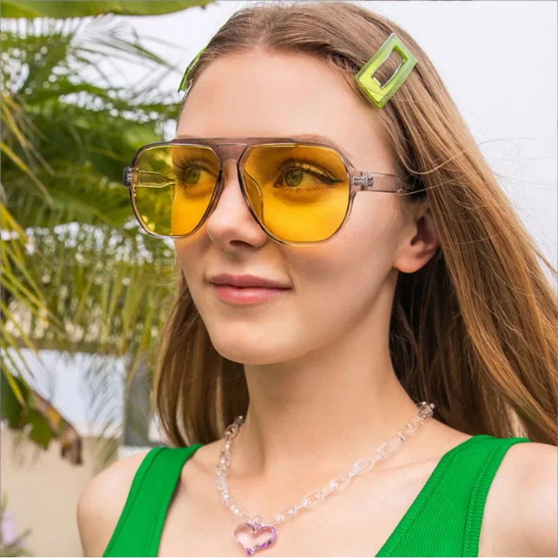 New Large Frame Flat Roof Sunglasses Women's Brand Designer Oval Sun Glasses Outdoor Driving Lady Eyewear UV400 Oculos De Sol