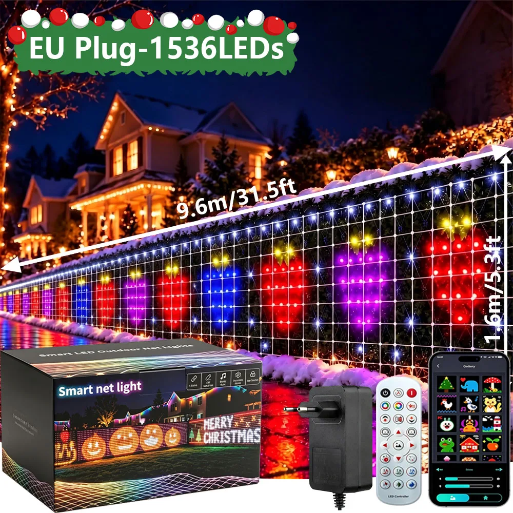 SIHAO Smart Christmas Mesh Net Lights 32x5FT 1536 LED Outdoor Waterproof Color Changing DIY Mode Timer for Bushes Patio Decor