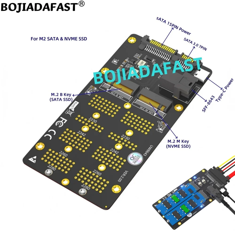 

Mini SAS SFF-8643 & SATA3 22PIN порт для M.2 NGFF 2230 2242 2260 2280 M2 Key-M NVMe & B-Key SATA SSD конвертер адаптер карта