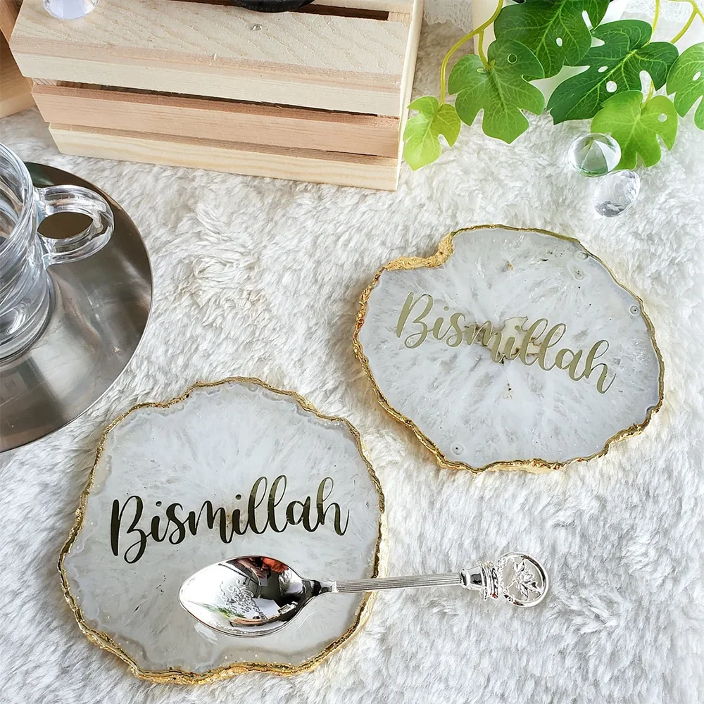 2025 Bismillah Gold Coaster for Ramadan Eid Mubarak Ramadan Decoration Room Home Decor Islamic Muslim Gift Eid Al-Adha Iftar