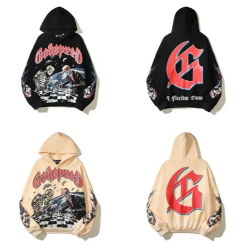 هاي ستريت القوطية هوديس الرجال القطن الهيكل العظمي المطبوعة بلوزات النساء القوطية هودي البلوفرات الرجال الملابس طويلة الأكمام