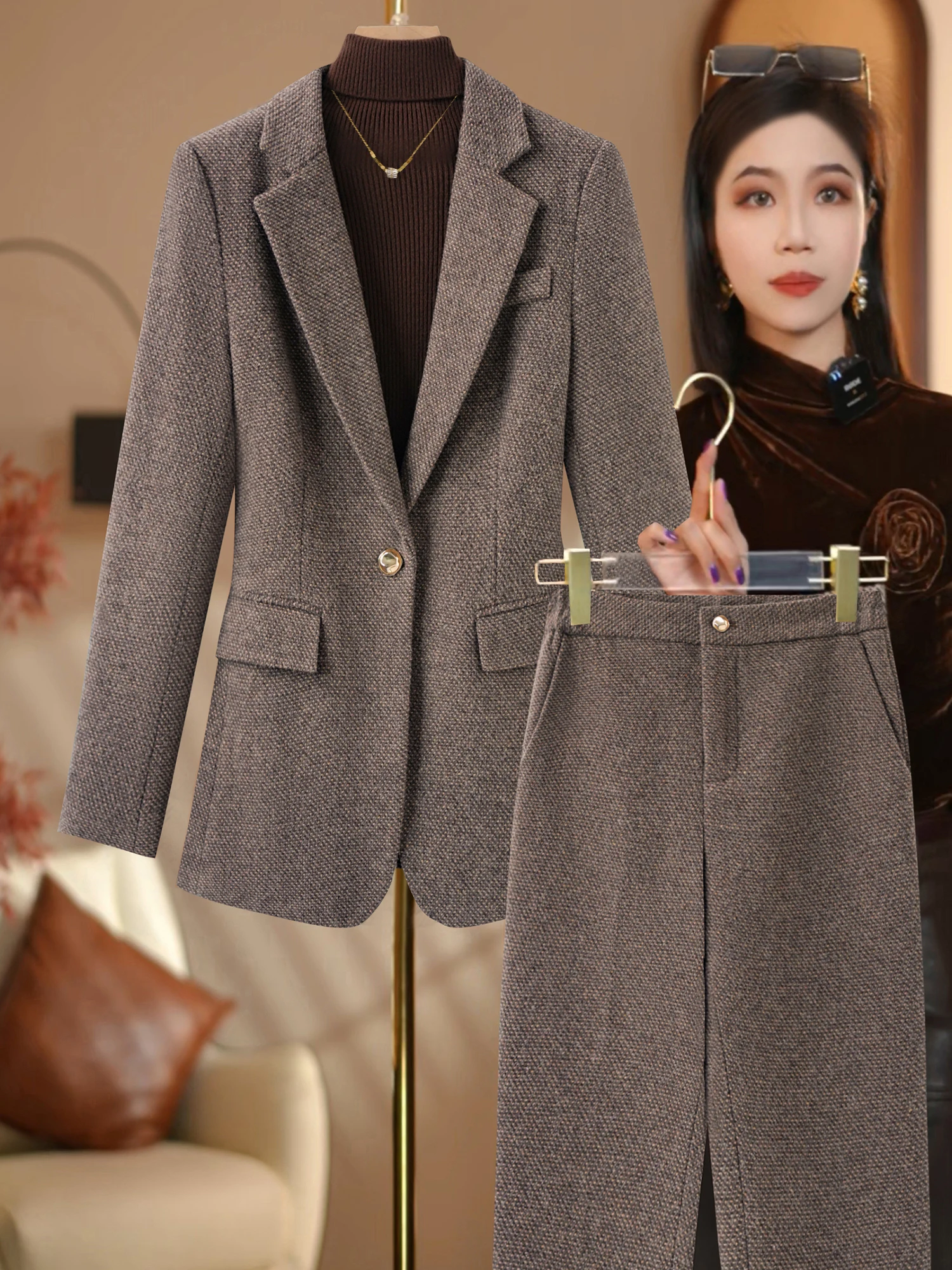 

Slim Fit Long Sve One Button Women's Suit Jaet Profional Formal Workwear Commute Busin Polyester Fiber Anti-Wrinkle