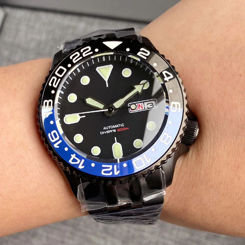 Dome Sapphire Glass Diver SKX Automatic Watch Men S NH36 Movt 200m Waterproof Relojes Steel Jubilee Bracelet Black 3.8 Clock