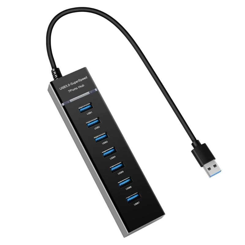 K43B USB3.0 Hub 7Port Highly Speed Data Transfer Adapter USB Expander for Multiple Devices with Plugs and Play Compatibility