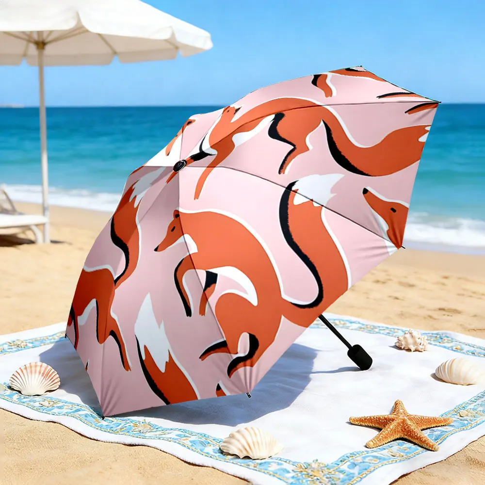 1PC Charming Fox Pattern Umbrella by the Lakeside Print 8 Iron Ribs Folding Umbrella Auto-Open Fashion Sunshade