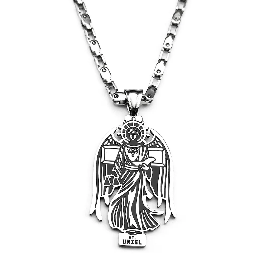 

St.Uriel Archangel Pendant Necklace For Women Men Stainless Steel Silver Color Religion Amulet Catholic Chain Jewelry Gifts