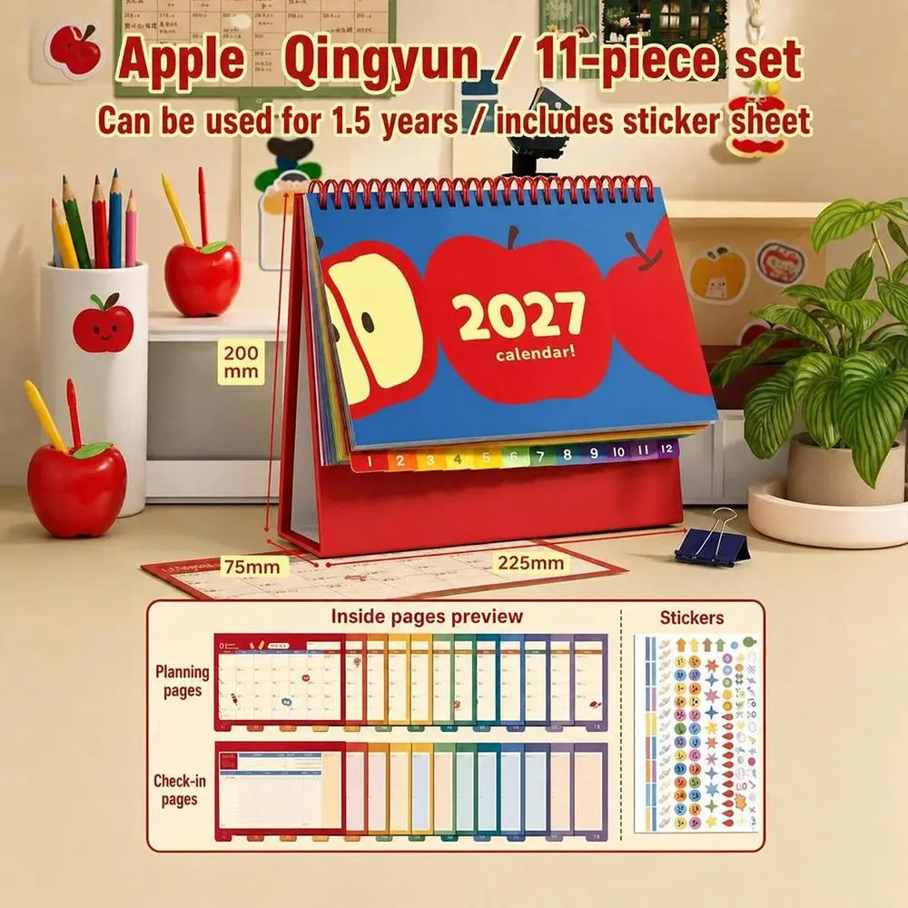 New Paper Monthly Calendar Spiral Bound Freestanding Desk Planner Monthly Layout Cartoon Pattern Planner Calendar Home Office