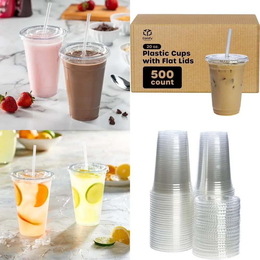 

20 oz Clear Plastic Cups with Lids - Disposable for Hot or Cold Beverages, Smoothies, and Take-Out Drinks