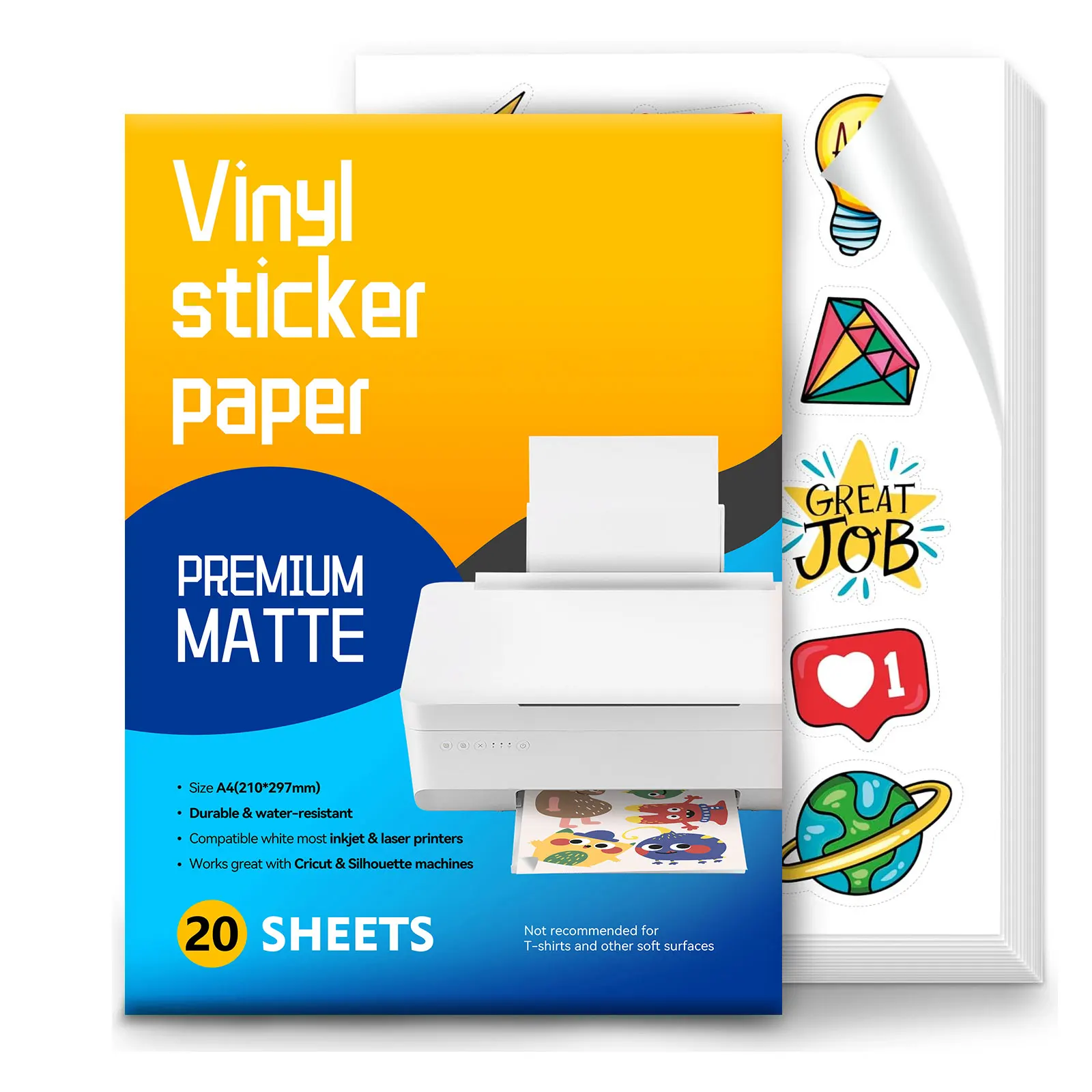 

A4 Size Matte White Printable Vinyl Sticker Paper 8.3×11.7 inch Self-Adhesive Inkjet Compatible Tear-Resistant Labeling Paper