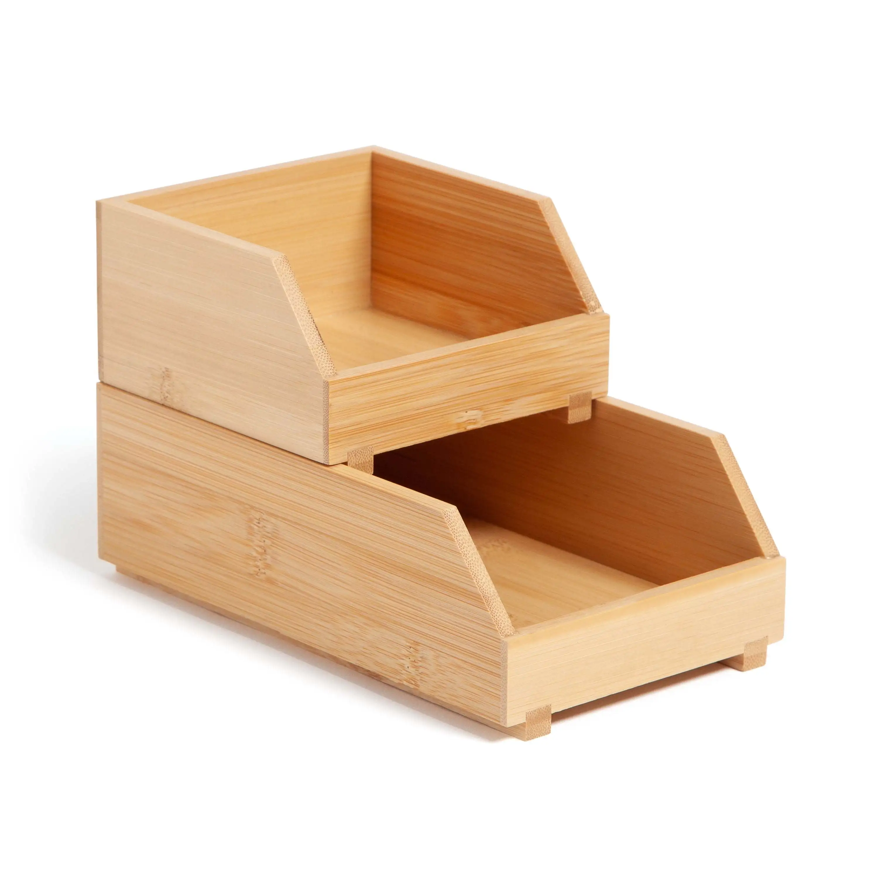 

Stacking Bins, Set of 2, 4.5 x 7.7 x 5 in., Bamboo, Brown, Desktop Organizer