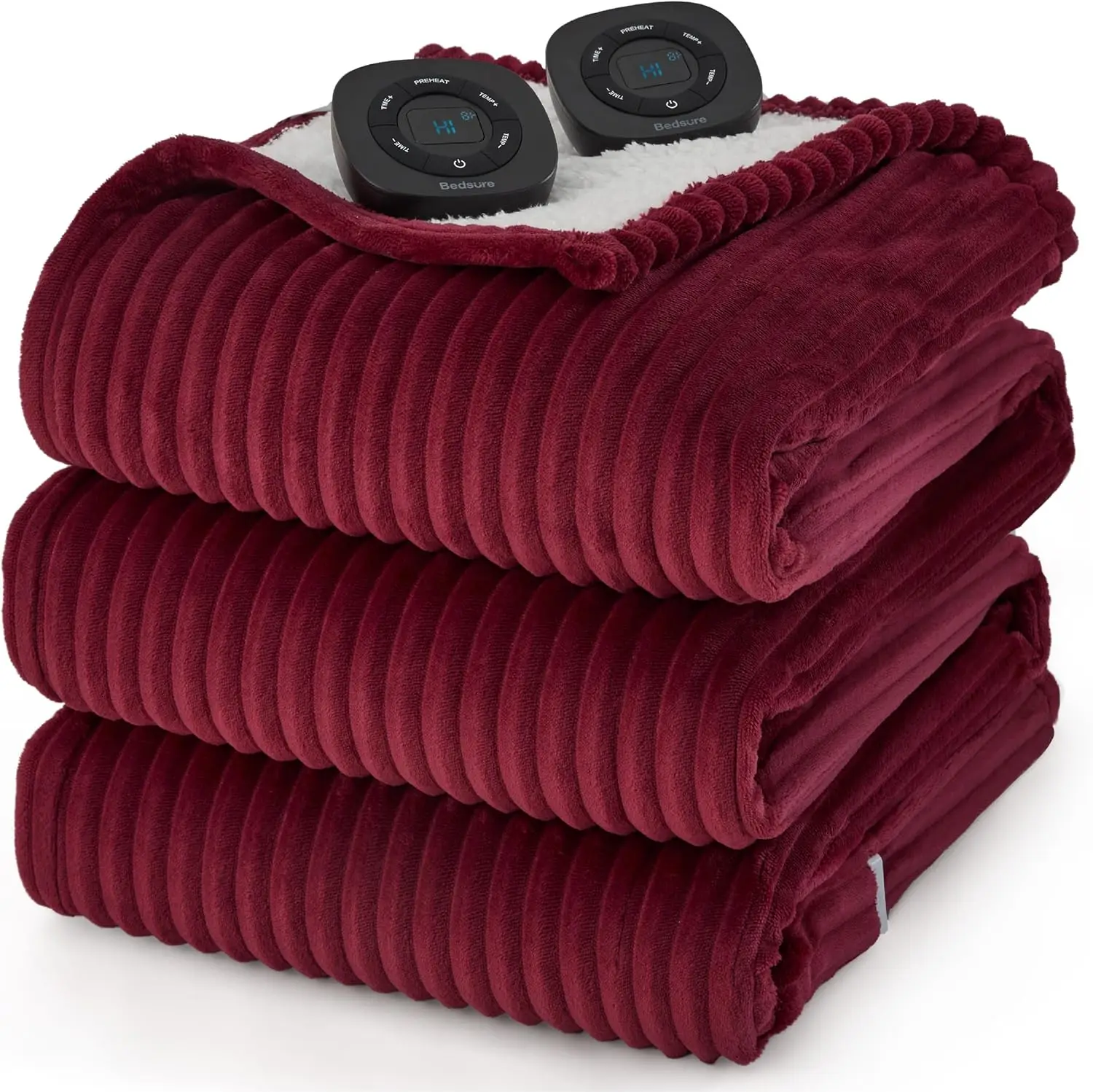 2025 USA Soft Ribbed Flannel Heated Blanket with Dual Control, Heating Blanket w/ 10 Heat Settings  8 hrs Timer Auto Shut Off