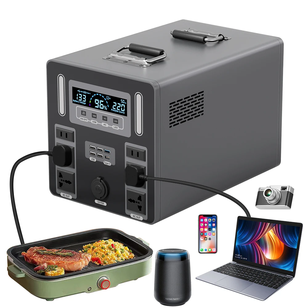 

High Quality 1500W Lithium Energy Storage Outdoor Power Bank Station Back Up Portable Solar Generator With Panelr
