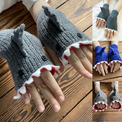 Guantes de medio Dedo de dibujos animados en 3D para hombre y mujer, guante de punto, tiburón, pez, lindo, cálido, invierno, regalo de Navidad, novedad