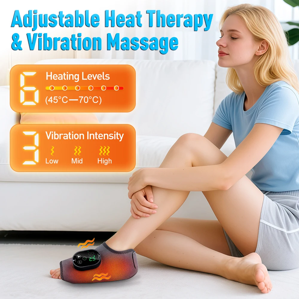 Masajeador de pies con vibración y calefacción eléctrica, masajeador de músculos relajante para tobillo y codo de invierno, masajeador con correa ajustable recargable tipo C
