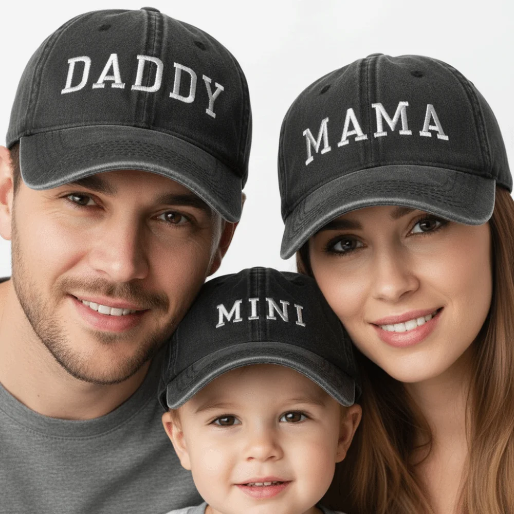 Washed Cotton Daddy Mama Mini Embroidery Caps Adjustable Vintage Parent-Unisex Baseball Hats Breathable Sport Visors Cap Gifts