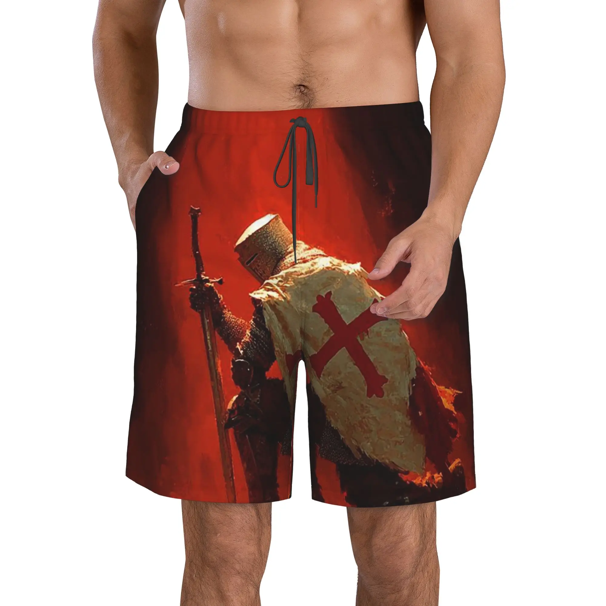 Knights Templar Trunks Beach Board Shorts Casual Quick Dry Swim Summer Men Pants