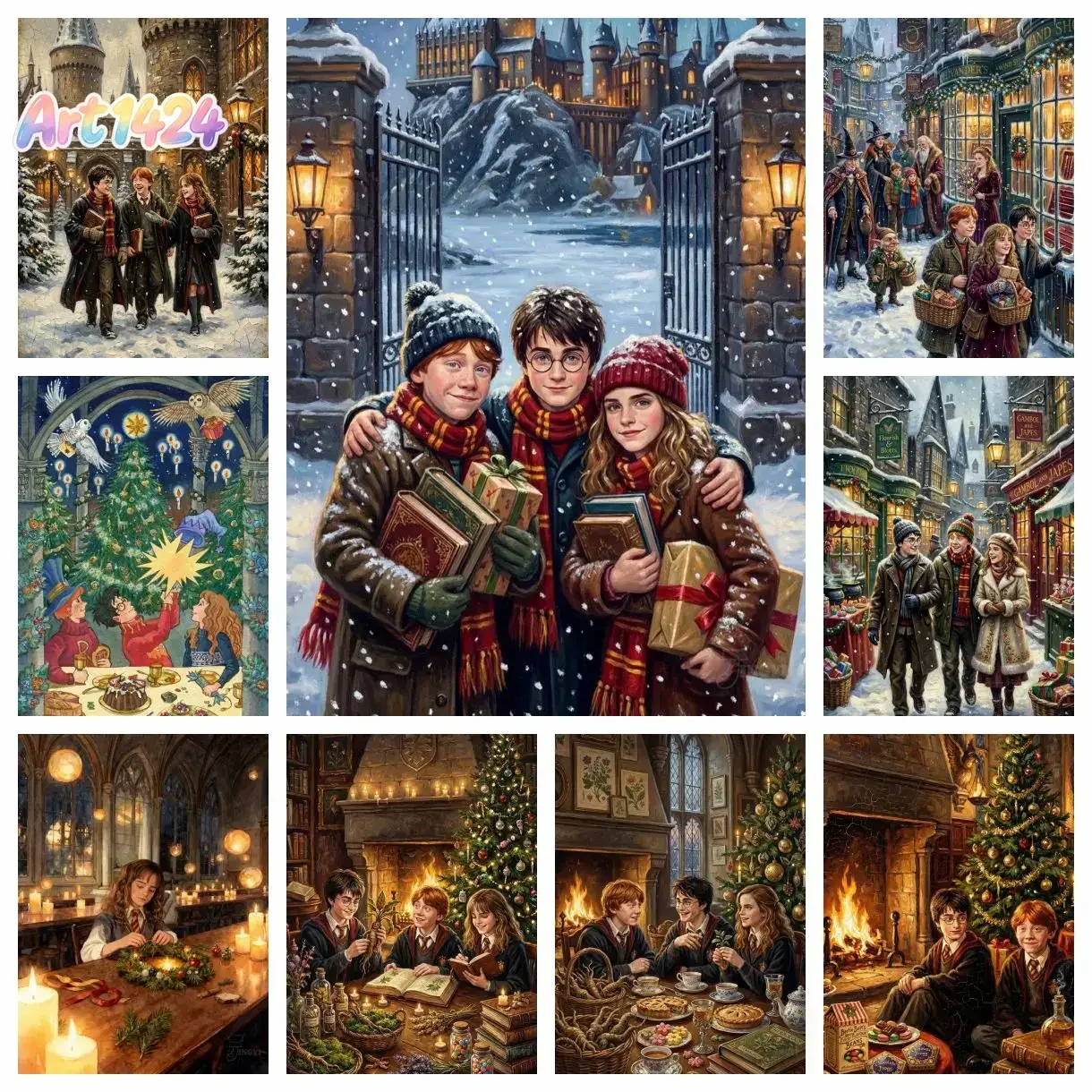 2026 New Year Harry Potter Christmas Castle Canvas Painting Art Magic Letter Witch House Art Cartoon Flat Home Decoration