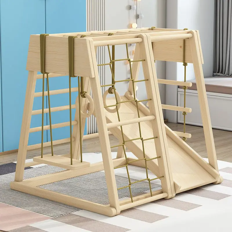 Children's solid wood climbing frame indoor baby wooden slide swing rock climbing combination home small amusement park