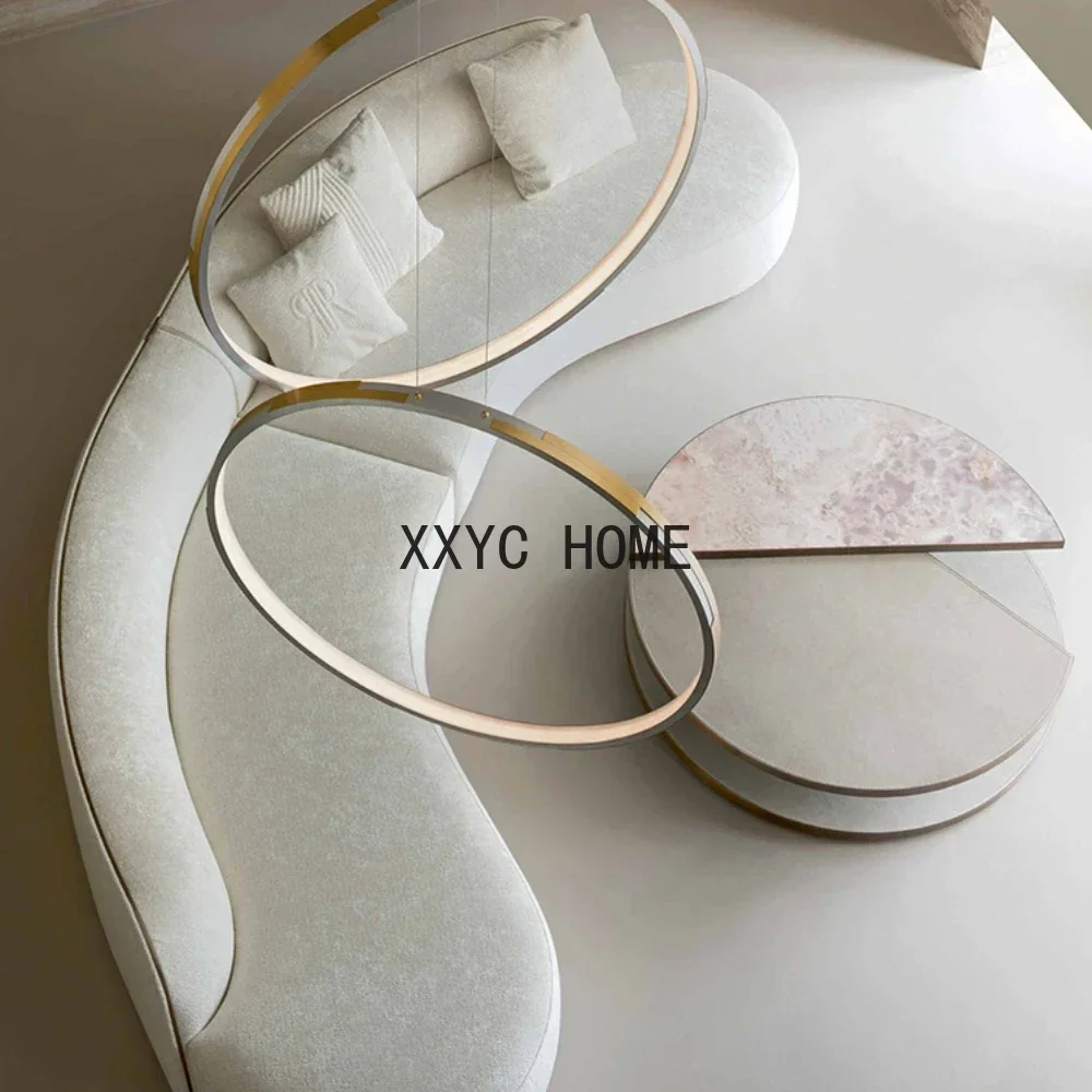

High-End Leather Sofa Large Flat Modern Living Room Light Luxury Curved Sofa