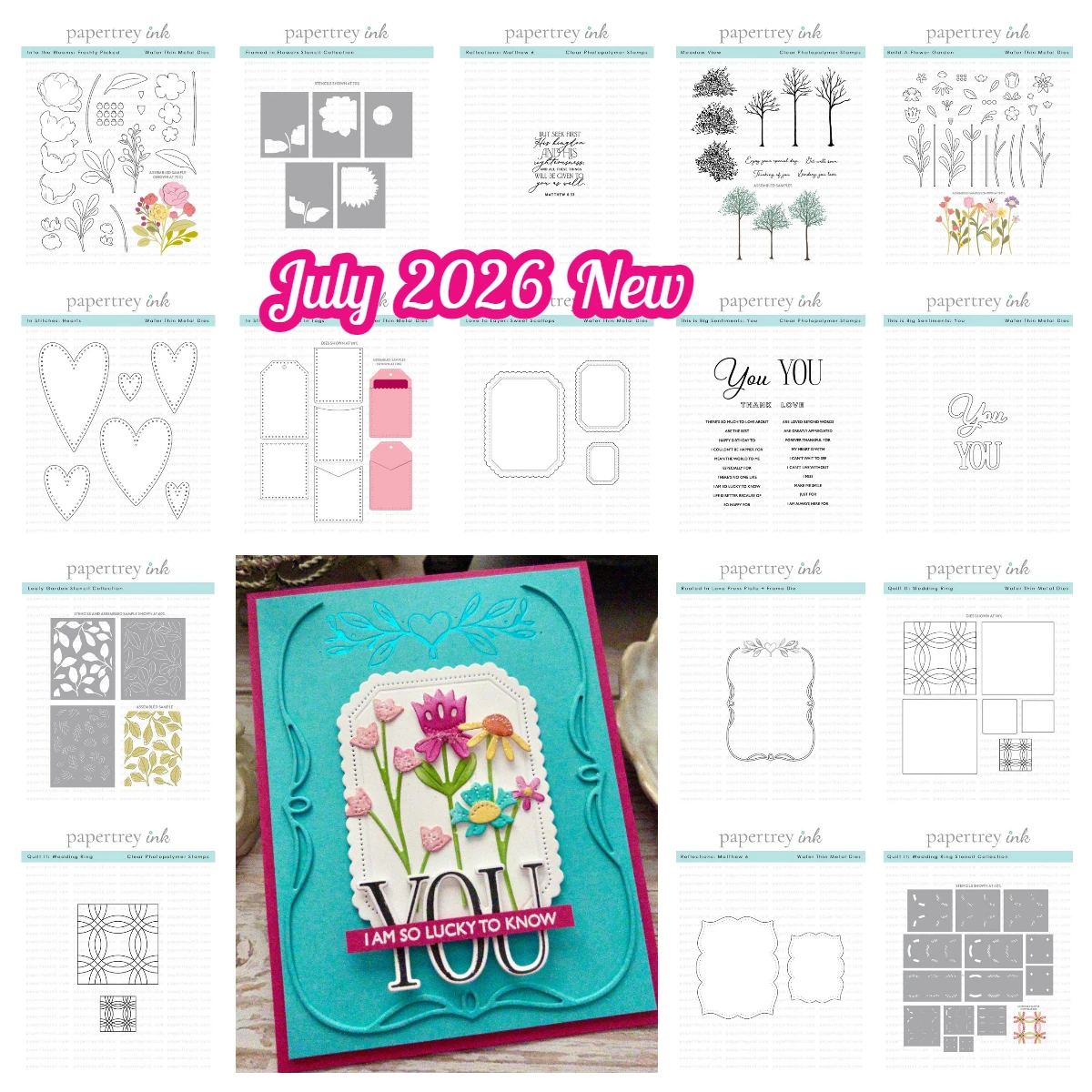 Julio 2026 Papertray Ink Build-a-Flower Garden in Stitches: Troqueles de corte de metal y sellos con diseño de corazones para manualidades DIY, calendarios y álbumes de recortes
