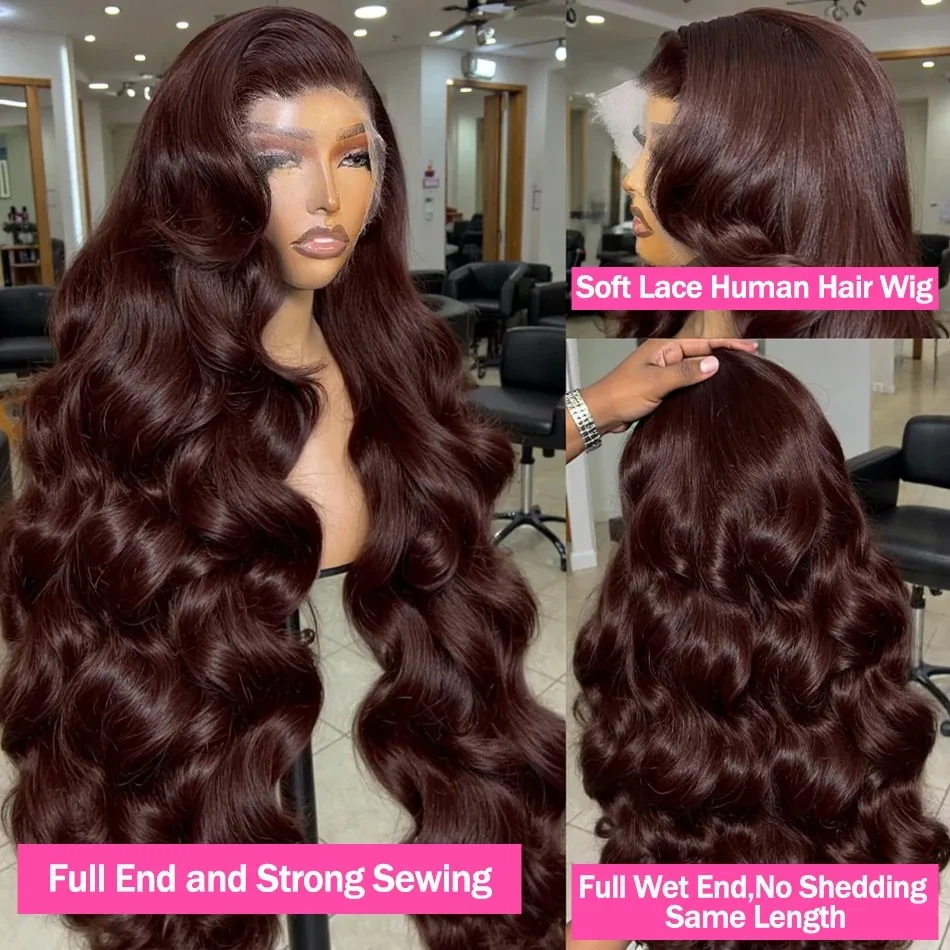 200 densité chocolat brun vague de corps 13X4 dentelle avant perruques de cheveux humains 30 34 pouces brun 13x6 HD dentelle frontale perruque pour les femmes noires