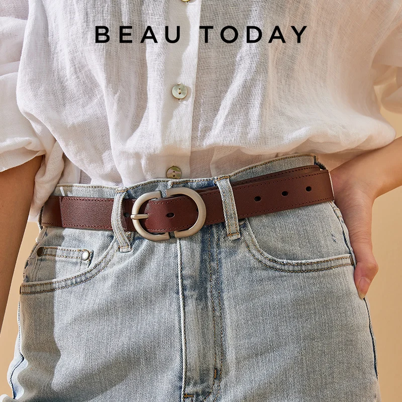 BEAUTODAY Belts Women Cow Split Solid Color Silver Buckle Ladies Modern Style Fashion Jeans Dress Accessories Waistband 91060