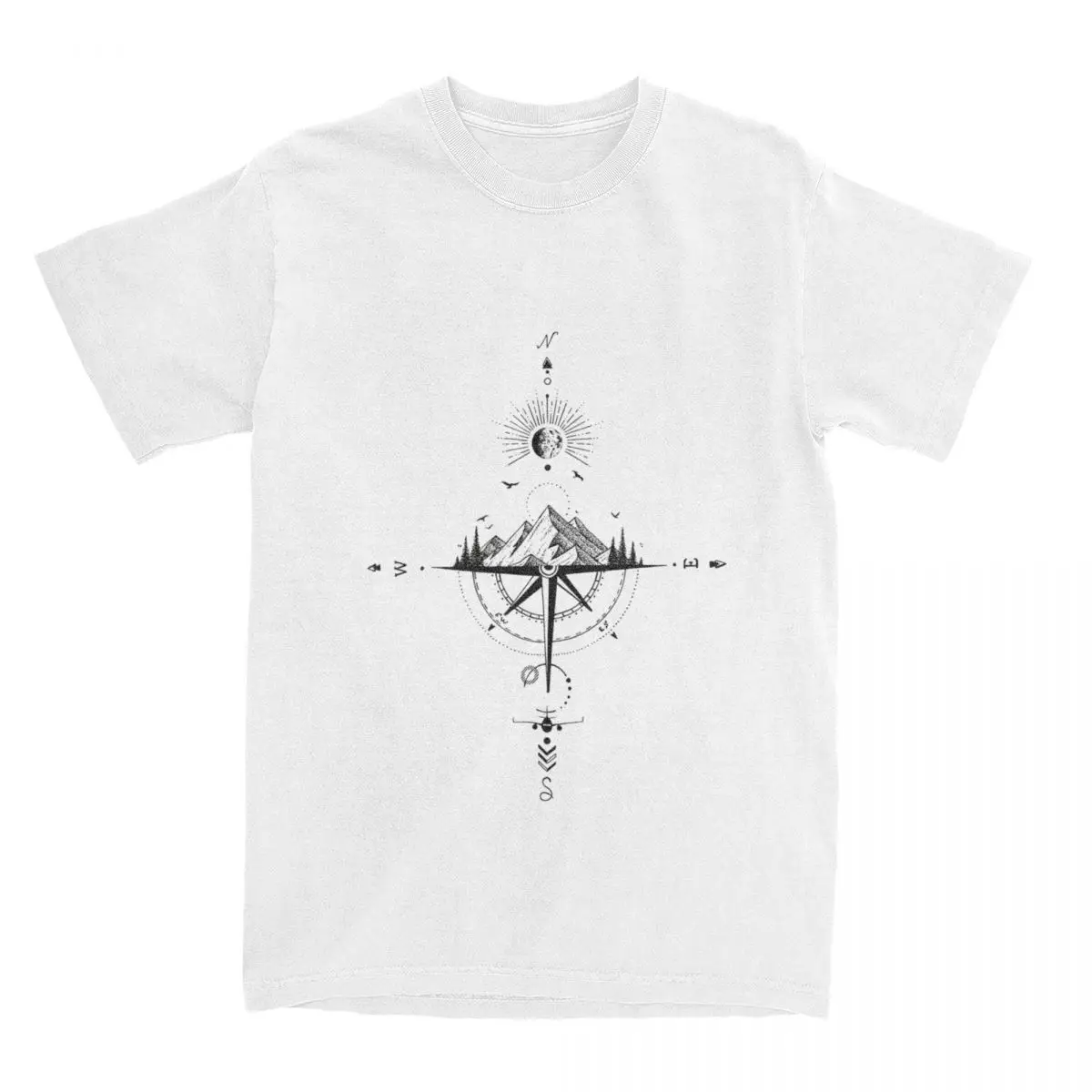 Men Women's T Shirt Compass T Shirts Harajuku Mountain Star Moon Summer Tee Shirt Vintage Pure Cotton Clothing Birthday Gift