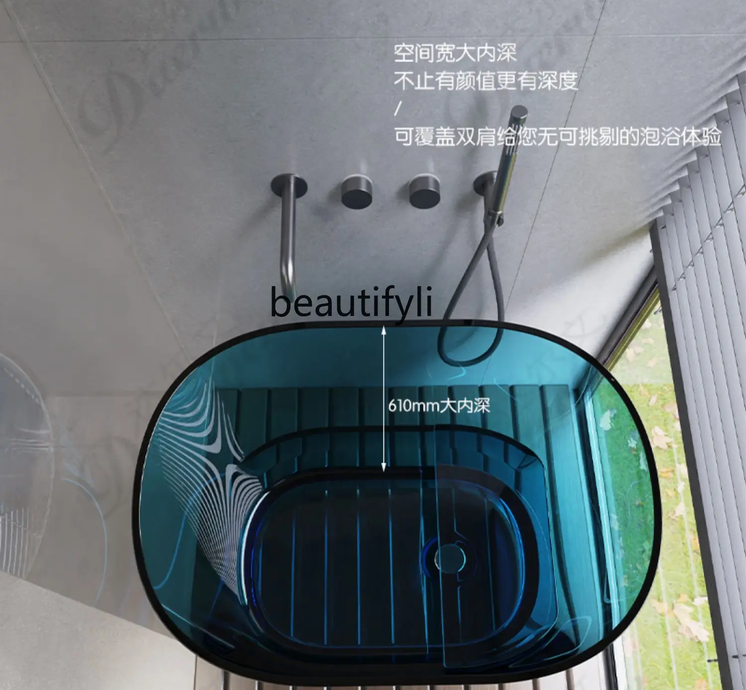 Household bathtub Transparent bathtub Transparent resin Color crystal Small apartment Independent integrated bathtub