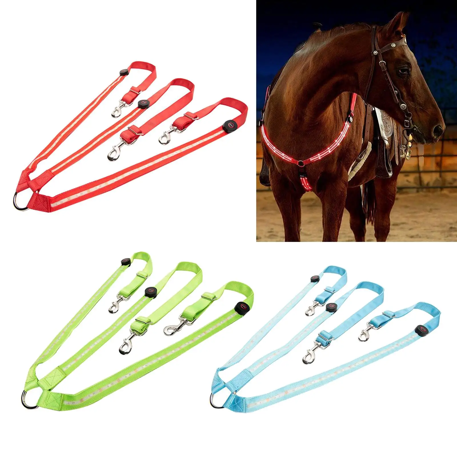 Cavalo Peitoral Collar Bridle Halter Tack LED Night Riding Belt Equipamentos Equestres Luz de Alta Visibilidade Para Equitação