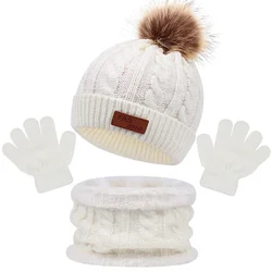 3 pezzi inverno cappello da bambino sciarpa guanti Set tinta unita bambino cofano carino pompon cappelli lavorati a maglia accessori per neonati caldi all'aperto 1-5Y