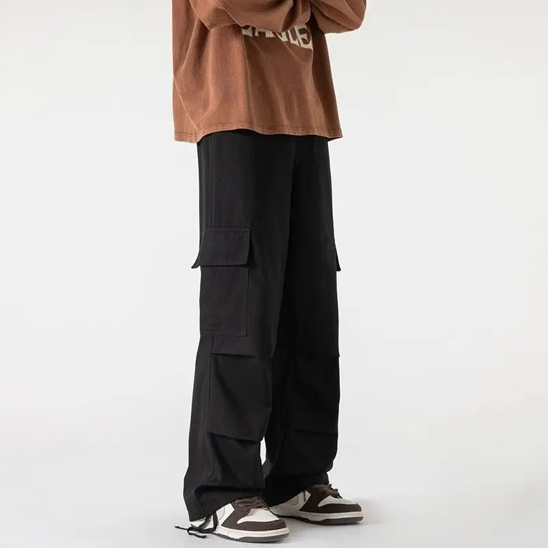 Chaopai-Pantalones coreanos lisos con cordón de cintura elástica, pantalones Cargo rectos de simplicidad, sueltos, Y2K, moda de primavera y otoño