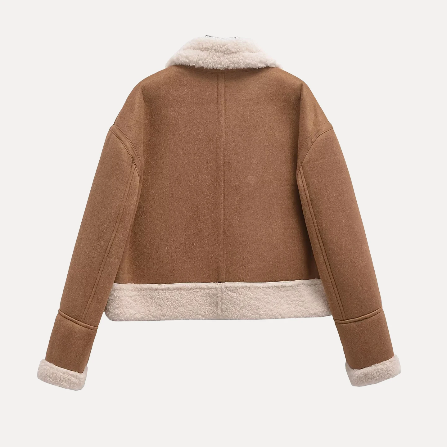 Double-Sided Zipper Faionable Women's Jaet 2025 Autumn Collection Versatile Outerwear Casual Long Sve Stand Collar