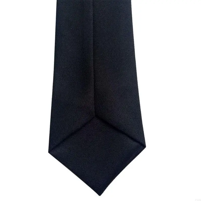 P88B 50x8cm Mens Uniform Solid Black Color Imitation Silk Clip-On Pre-Tied Neck Ties