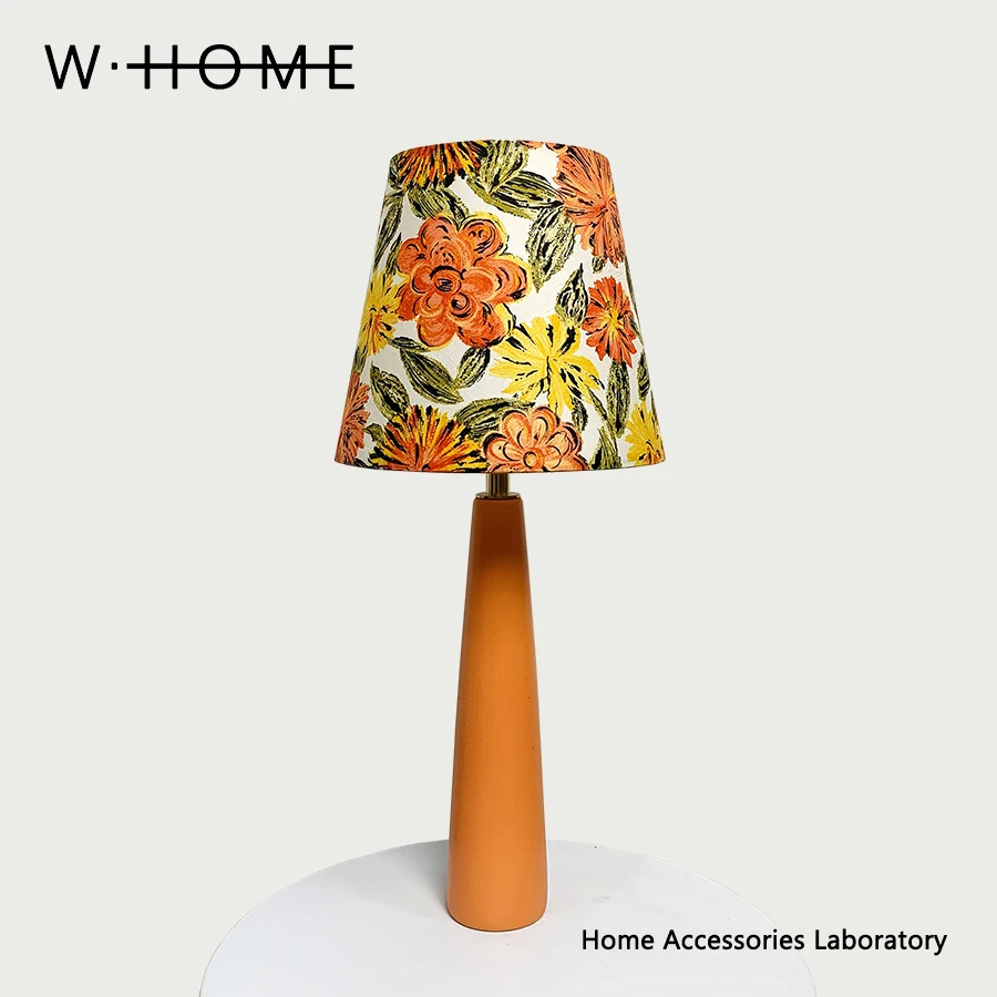 Orange Cylinder Fabric Desk Lamp Imported Liberty Fabric Middle Ancient Style Creative Atmosphere Lamp Gift