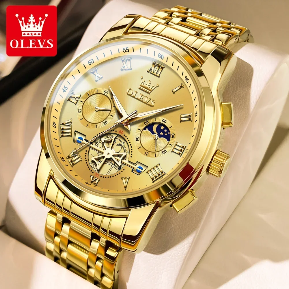 OLEVS 2859 Men Watch Roman Scale Multi-function Chronograph Luxury Wristwatch for Man Original Quartz Watches