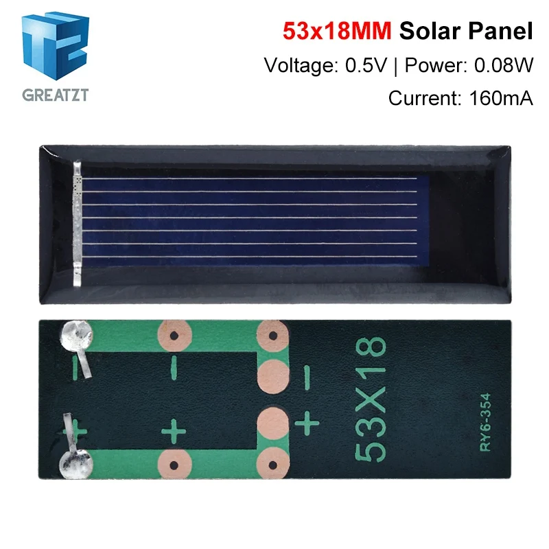 GREATZT 1/10PCS 0.5V 100mA 0.08W 53*18MM Solar Panel Epoxy Polycrystalline DIY Battery Power Charger Mini Solar Cell Hot Sale