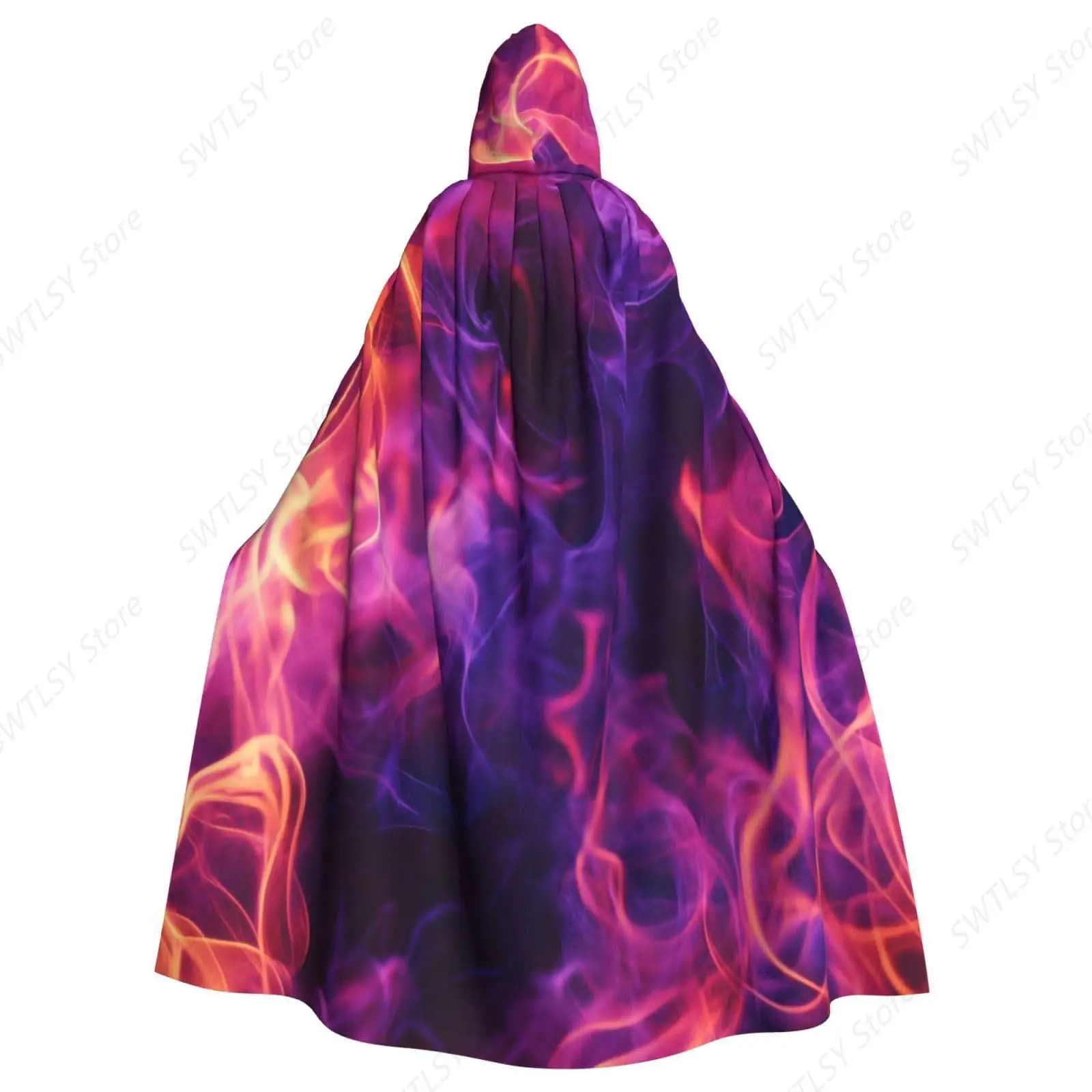 Pink Flame Fire Smoke Halloween Adult Hooded Cape Full Length Cloak Christmas Cosplay Costume Unisex