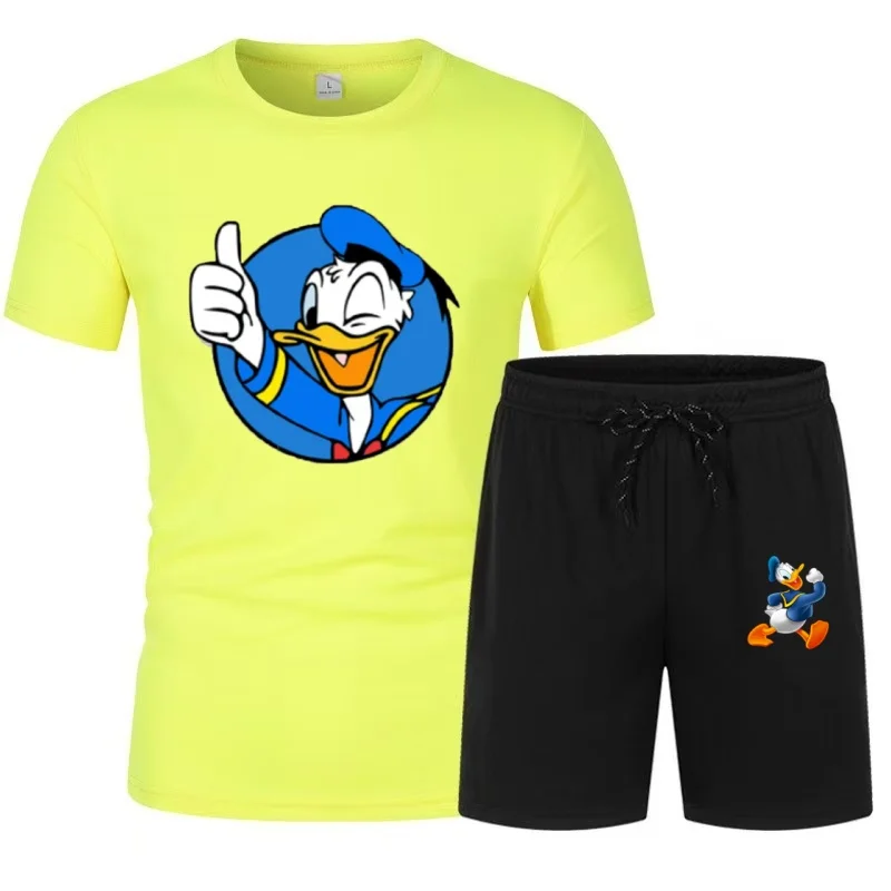 Disney Donald Duck Thumbs Up Short Sleeved Set For Summer Loose Round Neck T-ShirtCropped Pants For Couples