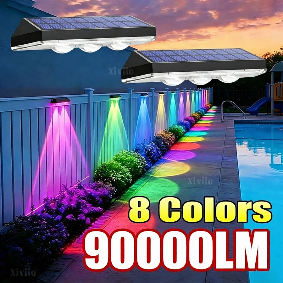 2 Pack Colorful Solar Fence Light 3 LED RGB Color Changing Outdoor Garden Courtyard Decoration Solar Wall Lights for Fence Yard