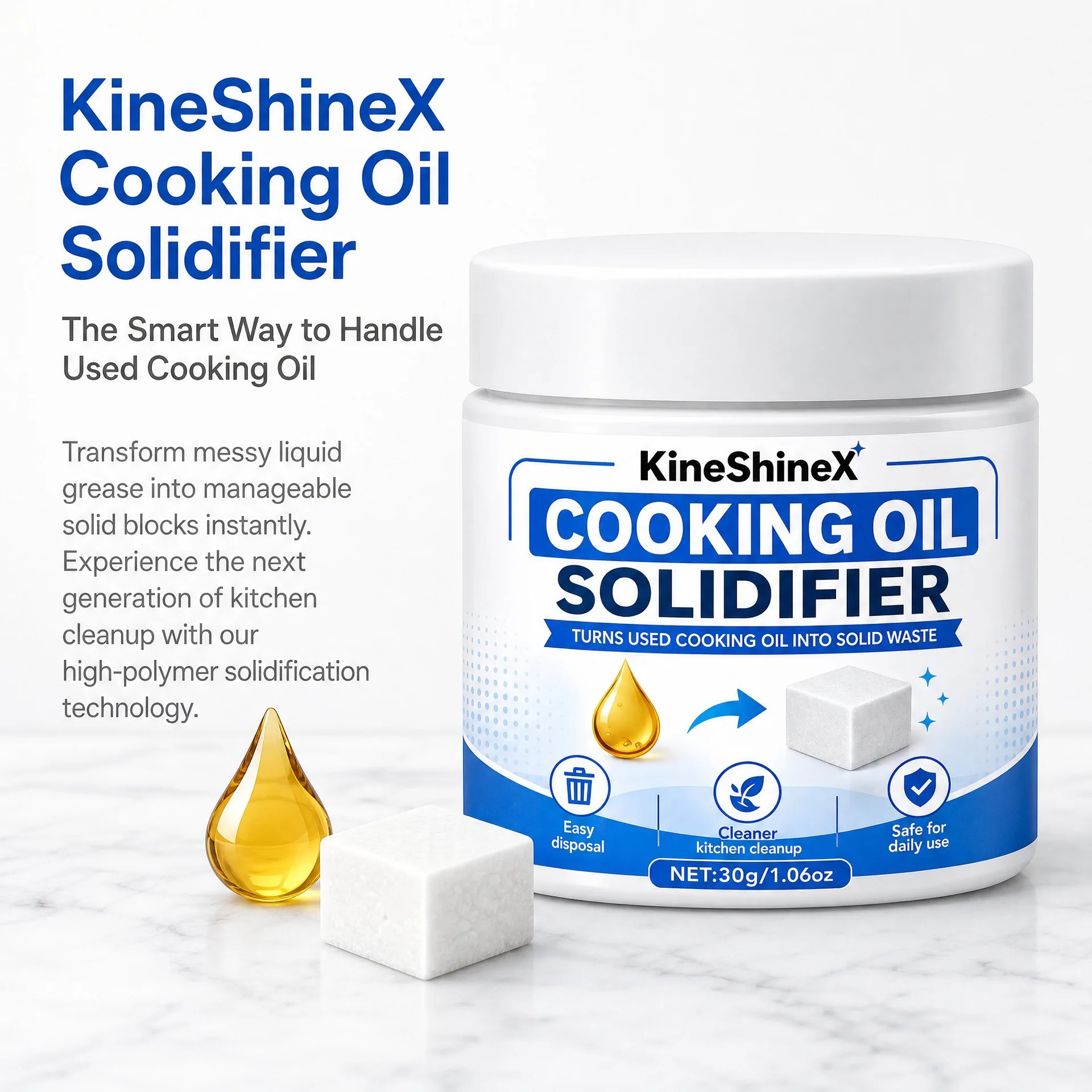 30G Powdered Cooking Oil Solidifier,Hot Grease Hardener For Used Fryer Oil,Oil Residue,Vegetable Shortening;Eco-Friendly Kitchen