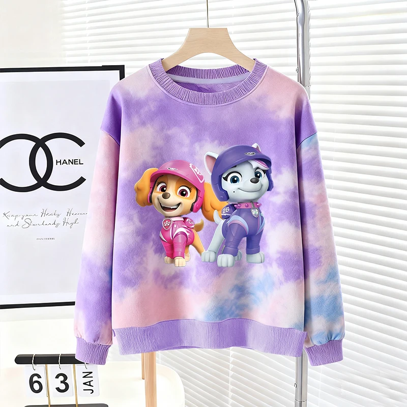 Bluza Paw Patrol z efektem tie-dye dla dziewczynki i chłopca, długa koszulka, sweter, urocza odzież na jesień i zimę, codzienna bluza z okrągłym dekoltem, odzież sportowa.