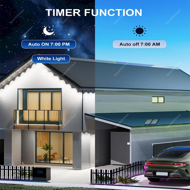 100フィート スマート屋外軒先RGBIC LEDライト Bluetoothアプリ制御 色変更 DIYシーンモード ハウスデコレーション フェスティバル照明