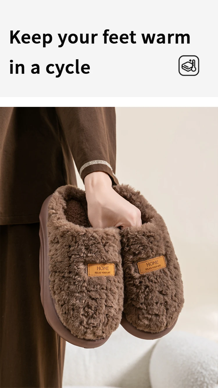 Herren-Plüsch-Hausschuhe mit dicken Sohlen, warme Winter-Hausschuhe für den Innenbereich, rutschfeste Fleece-Linie, Premium-Kunstfell-gefütterte Zehenabdeckung, Heimschuhe – Detail 4