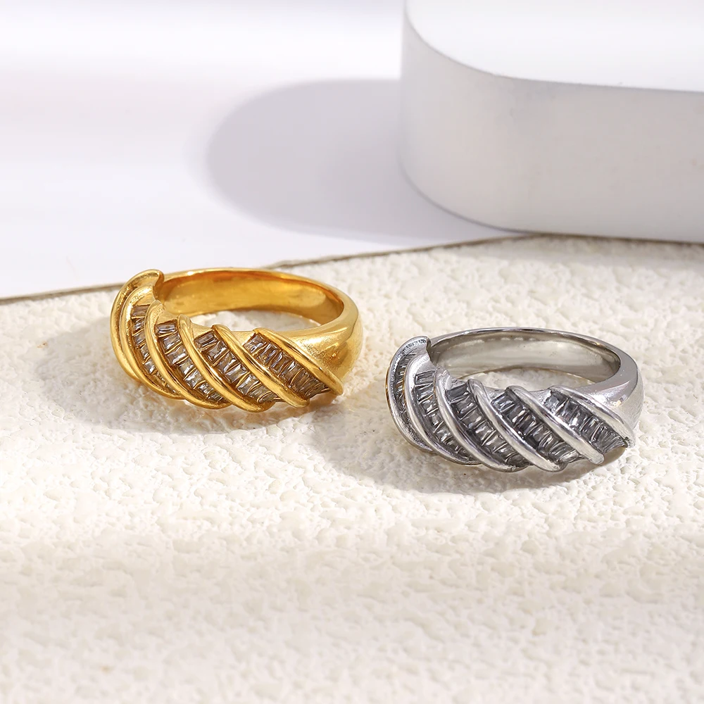 E.B.belle Kreativer Personalisierter Gedrehter Rechteckiger Zirkonring, Besonderes Design, Rostfreier Edelstahlschmuck für Frauen – Detail 8