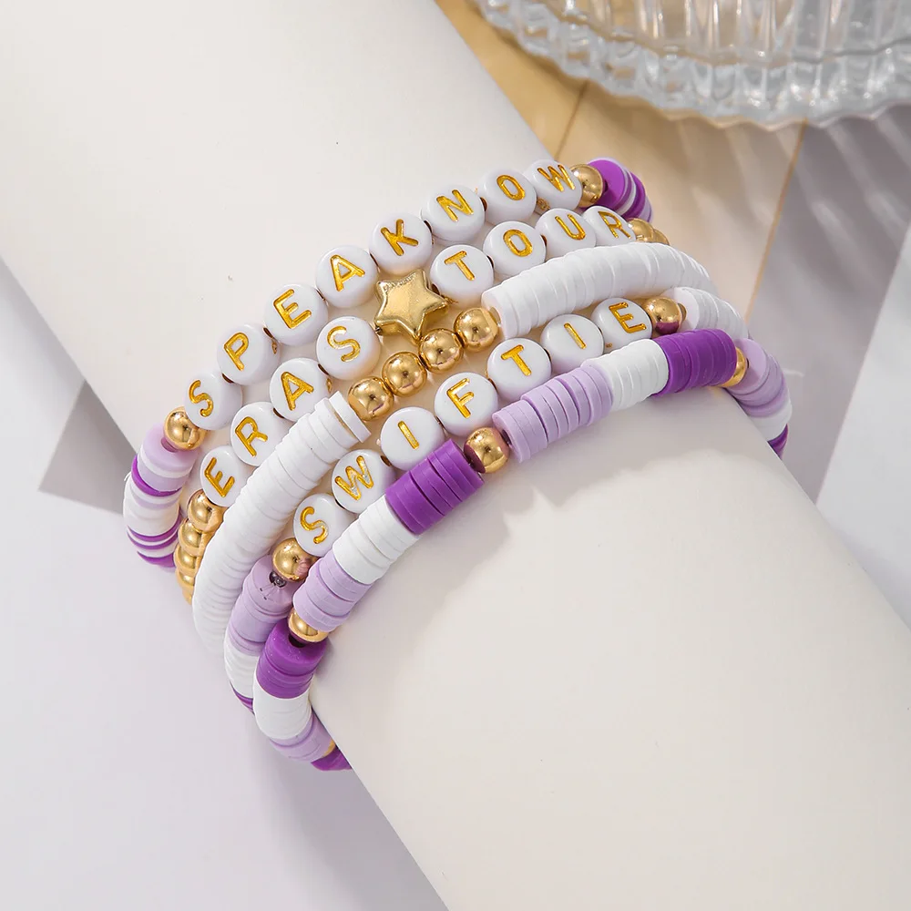Purple Bohemian Style Bracelet Charm 5PCS/Lot Acrylic Soft Pottery Bracelet Cassical Fashion Jewelry 2024 image 4