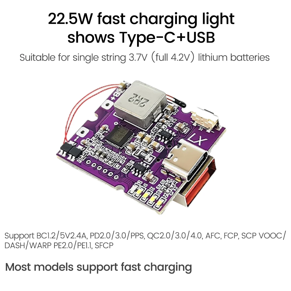 22,5W Powerbank Bidirektionales Schnelllade-Modul für mobile Geräte mit Digitalanzeige/Beleuchtung, Typ-C USB, unterstützt PD/QC3.0 2.0 – Detail 5
