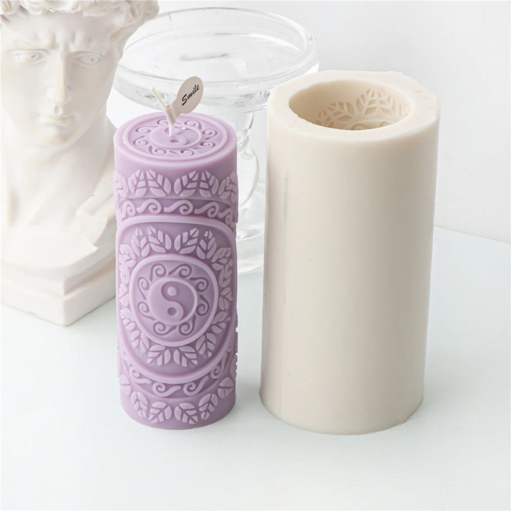 Classic Pillar Flower Pattern Silicone candle mold Cylinder Candle Mold Relief Flower Cake Resin Mold Epoxy Resin Wedding Mould